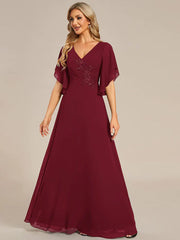 Aimishang Half Sleeves Top Applique Decoration Chiffon Mother of the Bride Dress