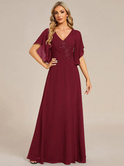Aimishang Half Sleeves Top Applique Decoration Chiffon Mother of the Bride Dress