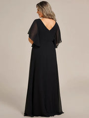 Aimishang Graceful Plus Size A-line Ruffles Sleeve Chiffon Mother of the Bride Dress with Applique
