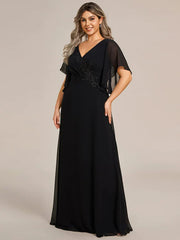 Aimishang Graceful Plus Size A-line Ruffles Sleeve Chiffon Mother of the Bride Dress with Applique