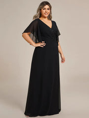 Aimishang Graceful Plus Size A-line Ruffles Sleeve Chiffon Mother of the Bride Dress with Applique