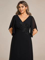 Aimishang Graceful Plus Size A-line Ruffles Sleeve Chiffon Mother of the Bride Dress with Applique