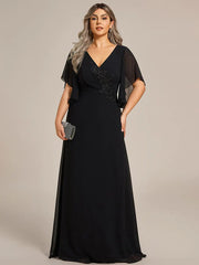 Aimishang Graceful Plus Size A-line Ruffles Sleeve Chiffon Mother of the Bride Dress with Applique