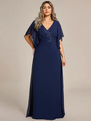 Aimishang Graceful Plus Size A-line Ruffles Sleeve Chiffon Mother of the Bride Dress with Applique