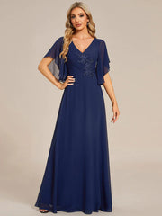 Aimishang Half Sleeves Top Applique Decoration Chiffon Mother of the Bride Dress