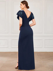 Aimishang V-Neck Ruched Bodycon Side Slit Mother of the Bride Dress Elegant Evening Party Dress