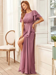 Aimishang Elegant Chiffon Layered Ruffle Sleeves Mother of the Bride Dress
