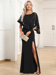 Aimishang Asymmetrical Cape Sequin Floor-Length Mother of the Bride Dresses