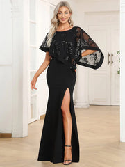 Aimishang Asymmetrical Cape Sequin Floor-Length Mother of the Bride Dresses