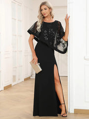 Aimishang Asymmetrical Cape Sequin Floor-Length Mother of the Bride Dresses