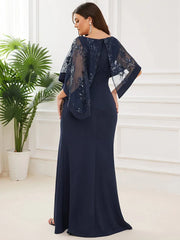 Aimishang Plus Size Asymmetrical Cape Sequin Mother of the Bride Dress