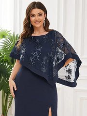 Aimishang Plus Size Asymmetrical Cape Sequin Mother of the Bride Dress