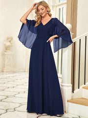 Weitese Elegant V Neck Flowy Chiffon Bridesmaid Dresses with Wraps
