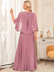 Weitese Elegant V Neck Flowy Chiffon Bridesmaid Dresses with Wraps