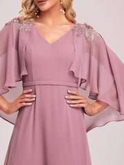 Weitese Elegant V Neck Flowy Chiffon Bridesmaid Dresses with Wraps