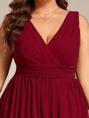 Weitese Plus Size Chiffon Sleeveless V Neck Short Bridesmaid Dress