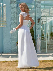 Aimishang Plain Pleated Chiffon Wedding Dress with Lace Decorations