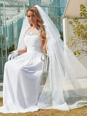 Aimishang Plain Pleated Chiffon Wedding Dress with Lace Decorations