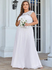 Aimishang Plain Pleated Chiffon Wedding Dress with Lace Decorations