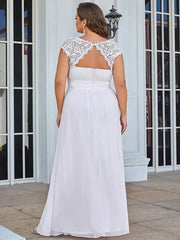 Aimishang Plain Pleated Chiffon Wedding Dress with Lace Decorations