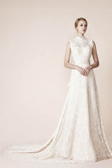 High Neck Sleeveless Lace Wedding Dresses