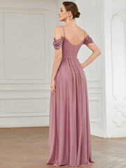 Weitese Draped Sleeve Cold Shoulder Sweetheart Bridesmaid Dress