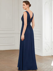 Weitese Pleated Chiffon V-Neck Sleeveless Front Slit Bridesmaid Dress