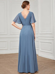 Weitese Lace A-Line Short Sleeve Chiffon Bridesmaid Dress