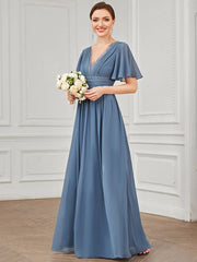Weitese Lace A-Line Short Sleeve Chiffon Bridesmaid Dress