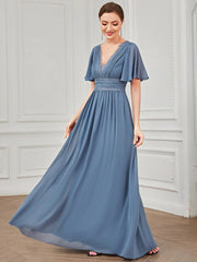 Weitese Lace A-Line Short Sleeve Chiffon Bridesmaid Dress