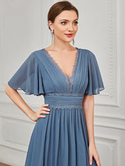 Weitese Lace A-Line Short Sleeve Chiffon Bridesmaid Dress