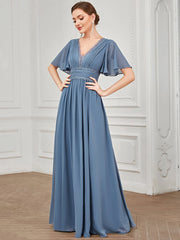 Weitese Lace A-Line Short Sleeve Chiffon Bridesmaid Dress