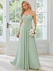 Weitese Convertible Chiffon Lace Open Back Spaghetti Straps Bridesmaid Dress