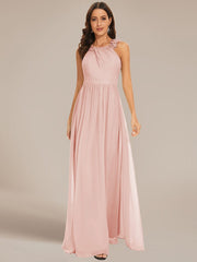 Weitese Floral Applique Sleeveless Pleated Chiffon Bridesmaid Dress