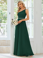 Weitese Flowy Chiffon One-Shoulder with Three Straps Bridesmaid Dress