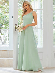 Weitese Flowy Chiffon One-Shoulder with Three Straps Bridesmaid Dress