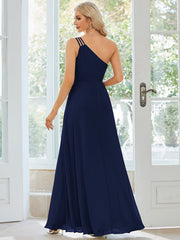 Weitese Flowy Chiffon One-Shoulder with Three Straps Bridesmaid Dress