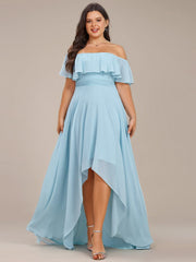 Weitese Plus Size Flowy Chiffon High-Low Off The Shoulder Bridesmaid Dress