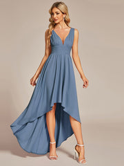 Weitese Deep V-Neck High-Low Sleeveless A-Line Wedding Guest Dress