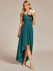 Weitese Deep V-Neck High-Low Sleeveless A-Line Wedding Guest Dress