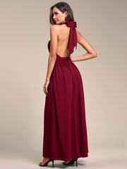 Weitese Convertible Halter A-Line Waist Tea Length Backless Bridesmaid Dress