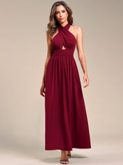 Weitese Convertible Halter A-Line Waist Tea Length Backless Bridesmaid Dress