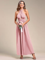 Weitese Convertible Halter A-Line Waist Tea Length Backless Bridesmaid Dress