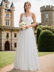 Weitese See-Through Shoulder Strap Flower Decoration Tulle Bridesmaid Dress