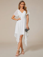 Weitese Asymmetrical Hem Empire Waist Short Sleeves Knee-Length Bridesmaid Dress