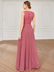 Weitese Chiffon Sleeveless Lace Back A-Line Floor-Length Bridesmaid Dress
