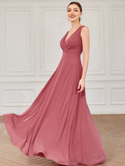 Weitese Chiffon Sleeveless Lace Back A-Line Floor-Length Bridesmaid Dress