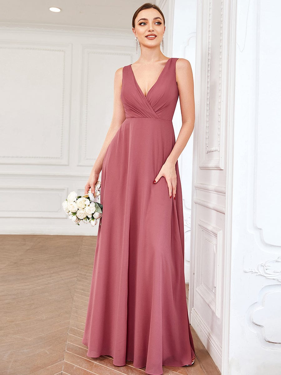 Weitese Chiffon Sleeveless Lace Back A-Line Floor-Length Bridesmaid Dress