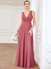Weitese Chiffon Sleeveless Lace Back A-Line Floor-Length Bridesmaid Dress