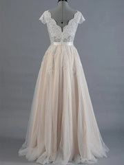 Aimishang Cap Sleeve V-Neck Lace Tulle Wedding Dress With Zipper Back
